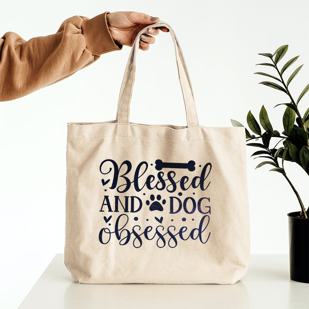 Blessed And Dog Obsessed With Galaxy Font Totes at $22.95 found at Personalizedpetlovergifts