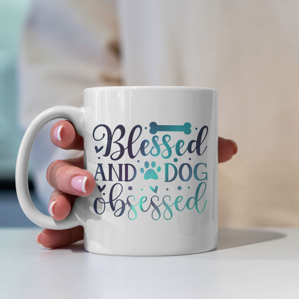 Blessed And Dog Obsessed with Green Galaxy font Mugs at $13.95 found at Personalizedpetlovergifts