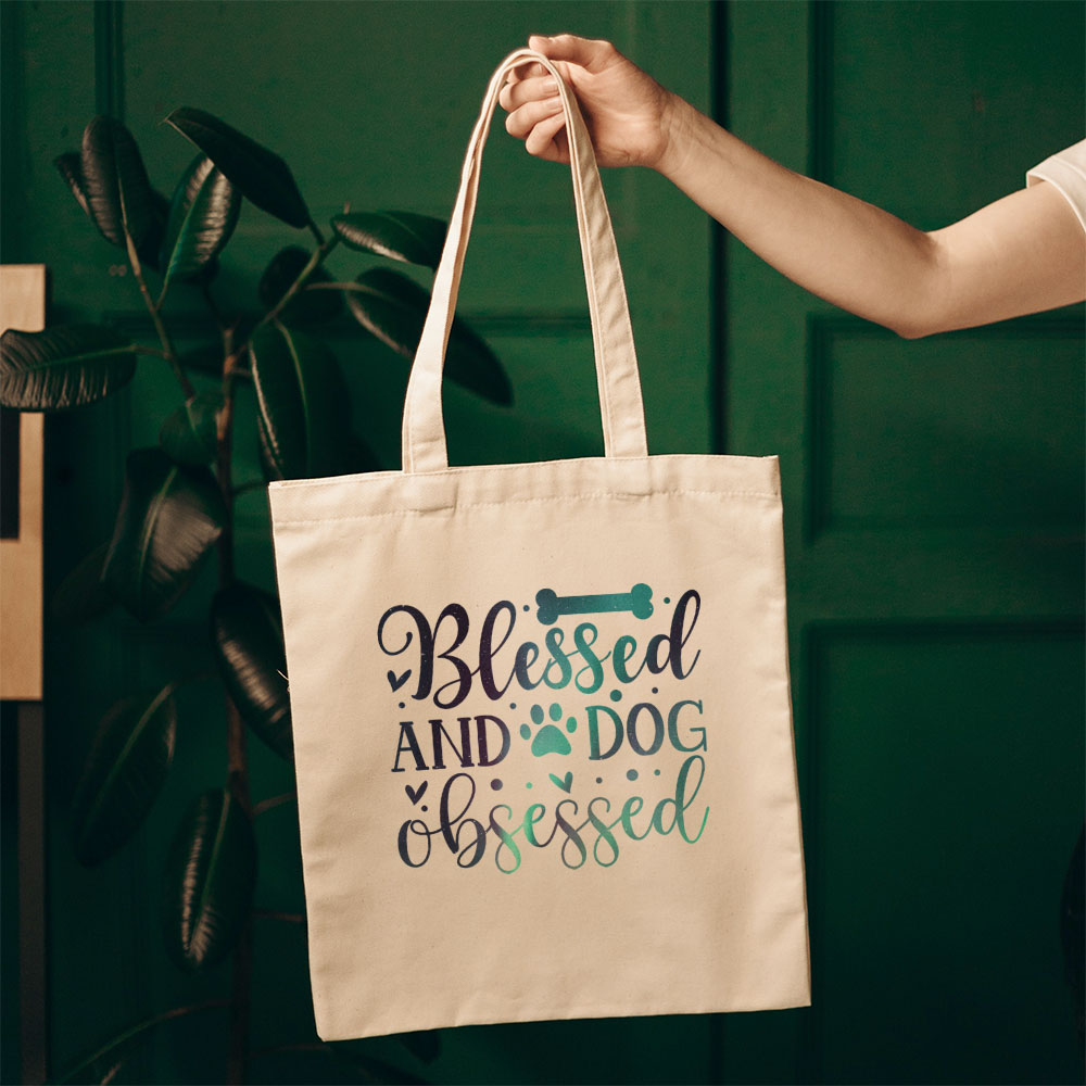 Blessed And Dog Obsessed With Green Galaxy Font Totes at $22.95 found at Personalizedpetlovergifts