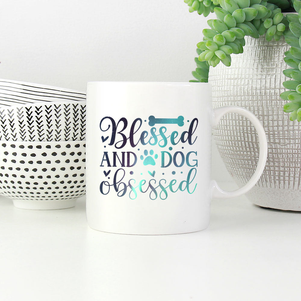 Blessed And Dog Obsessed with Green Galaxy font Mugs at $13.95 found at Personalizedpetlovergifts