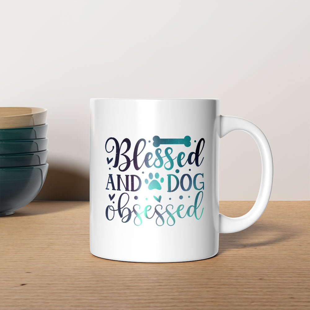 Blessed And Dog Obsessed with Green Galaxy font Mugs at $13.95 found at Personalizedpetlovergifts