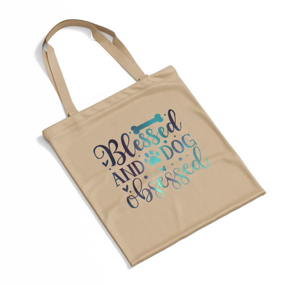 Blessed And Dog Obsessed With Green Galaxy Font Totes at $22.95 found at Personalizedpetlovergifts