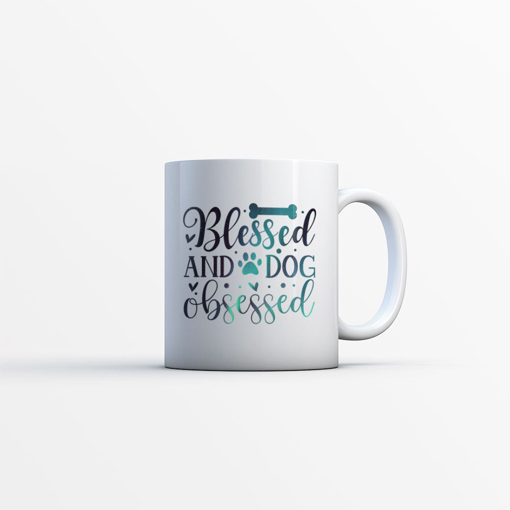 Blessed And Dog Obsessed with Green Galaxy font Mugs at $13.95 found at Personalizedpetlovergifts