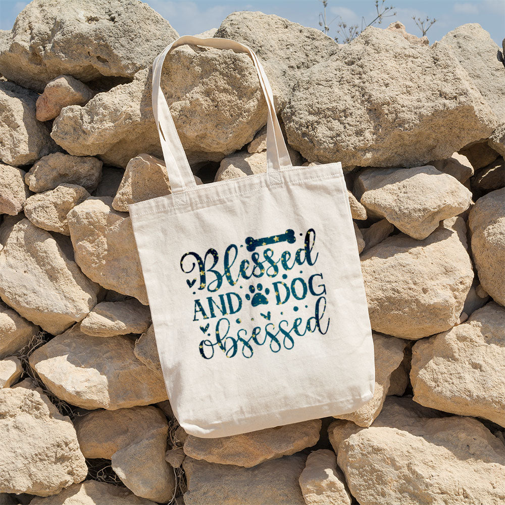 Blessed And Dog Obsessed With Star Font Totes at $22.95 found at Personalizedpetlovergifts