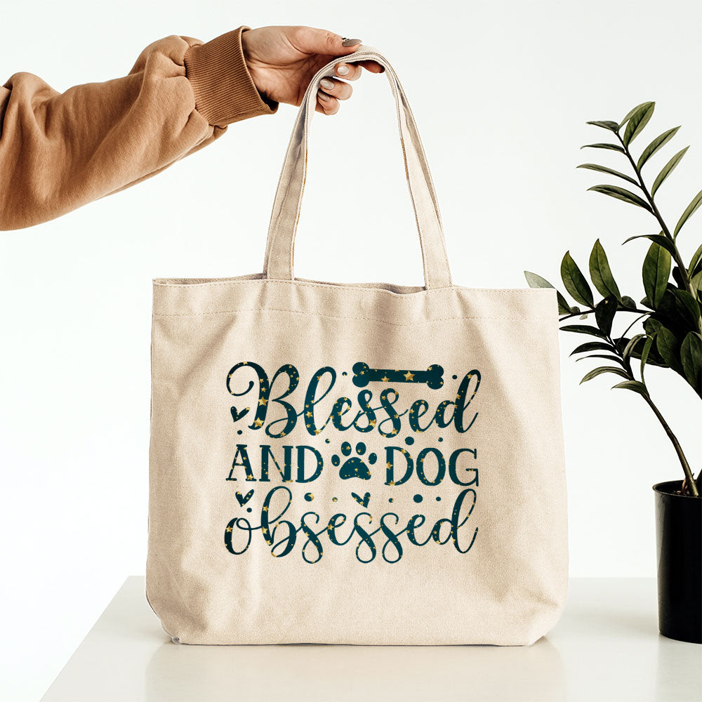 Blessed And Dog Obsessed With Star Font Totes at $22.95 found at Personalizedpetlovergifts