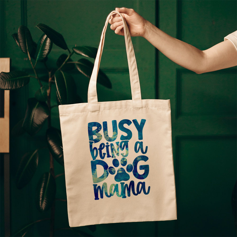 Busy Being A Dog Mama With Galaxy Font Totes at $22.95 found at Personalizedpetlovergifts