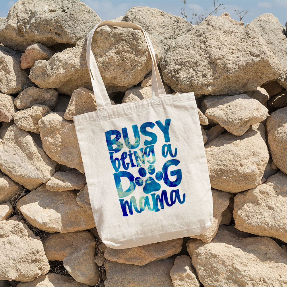 Busy Being A Dog Mama With Galaxy Font Totes at $22.95 found at Personalizedpetlovergifts