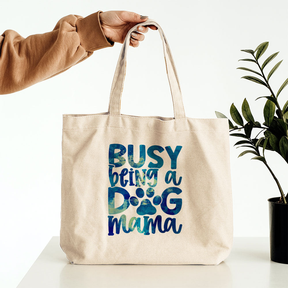 Busy Being A Dog Mama With Galaxy Font Totes at $22.95 found at Personalizedpetlovergifts