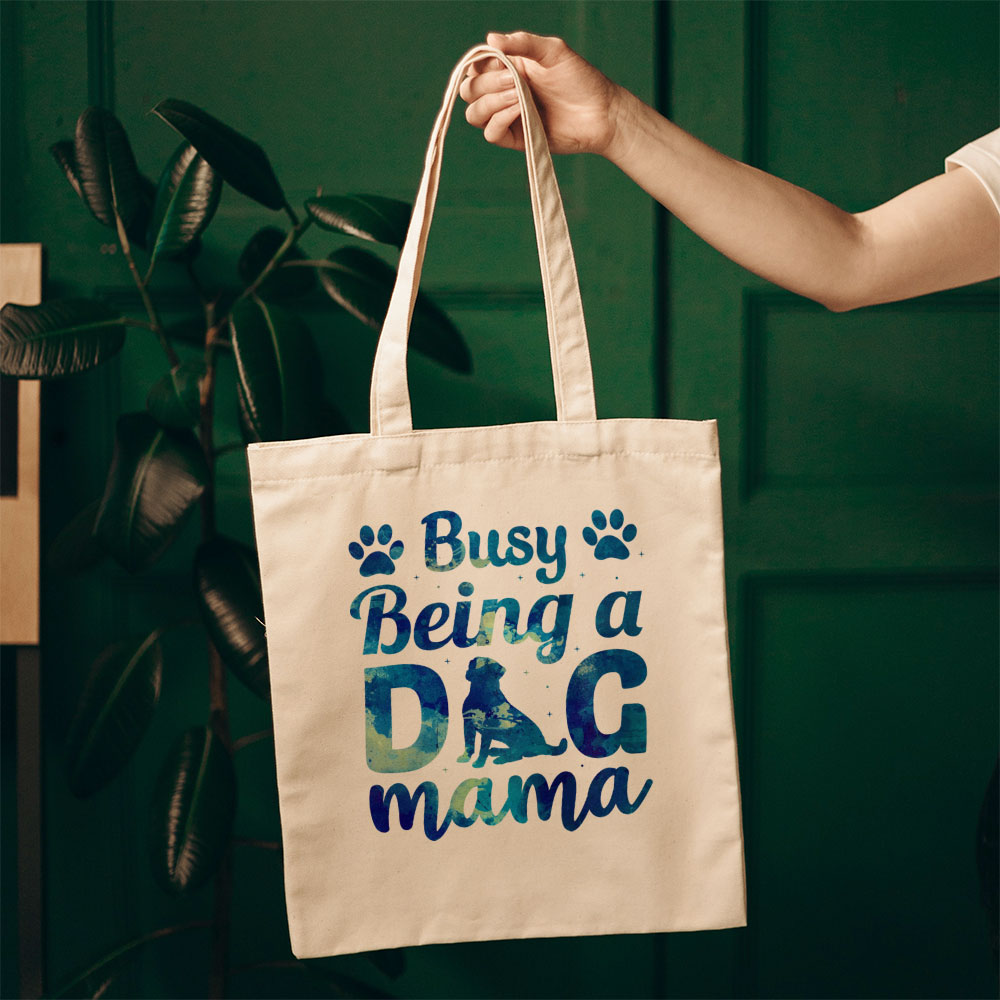 Busy Being A Dog Mama With Paw With Galaxy Font Totes at $22.95 found at Personalizedpetlovergifts