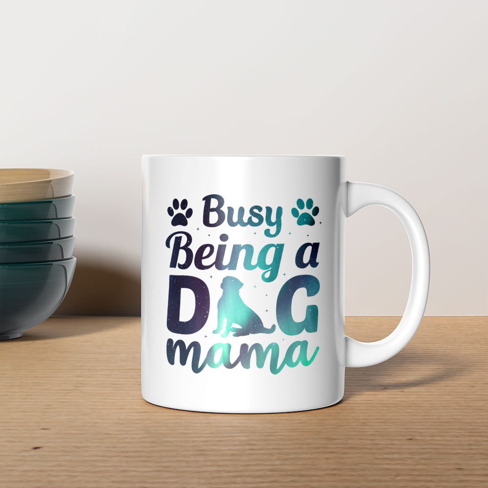 Busy Being A Dog Mama With Paw with star font Mugs at $13.95 found at Personalizedpetlovergifts