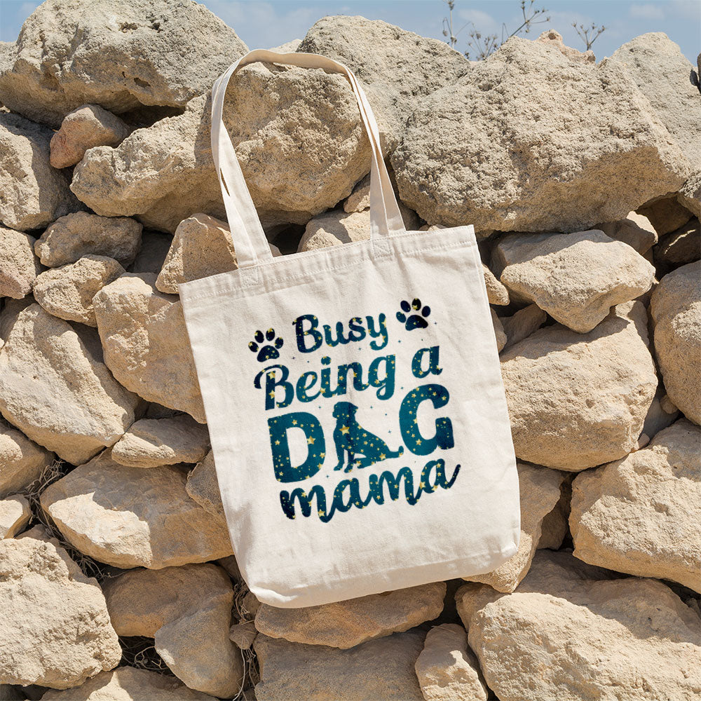 Busy Being A Dog Mama With Star Font Totes at $22.95 found at Personalizedpetlovergifts