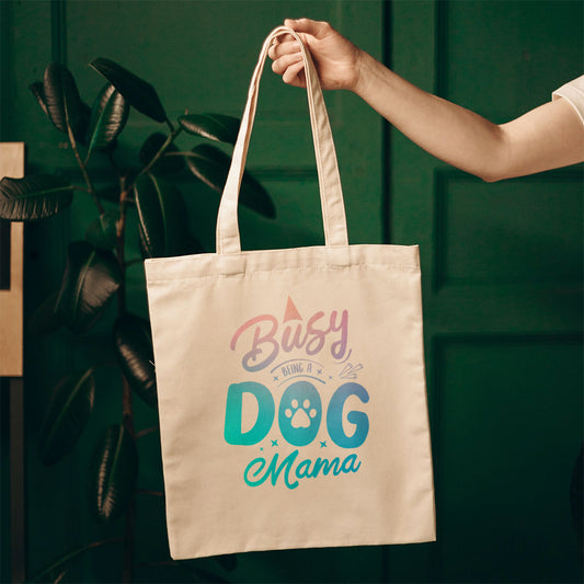 Busy Dog Mama With Blue Gradient Font Totes at $22.95 found at Personalizedpetlovergifts