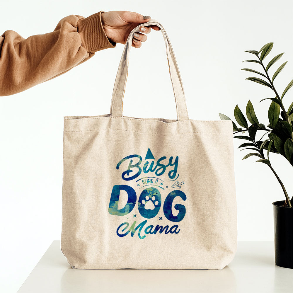 Busy Dog Mama With Blue Paint Font Totes at $22.95 found at Personalizedpetlovergifts