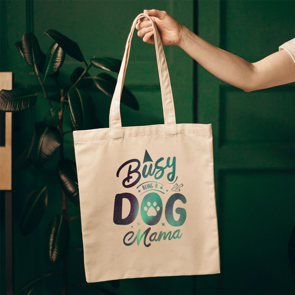 Busy Dog Mama With Green Galaxy Font Totes at $22.95 found at Personalizedpetlovergifts