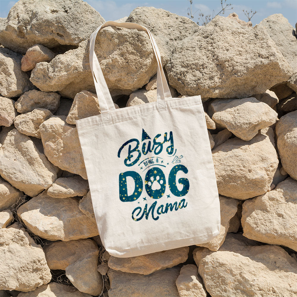 Busy Dog Mama With Star Font Totes at $22.95 found at Personalizedpetlovergifts