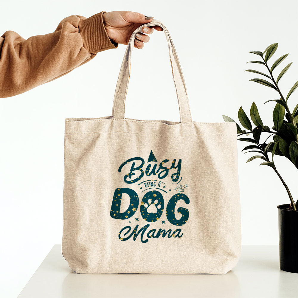 Busy Dog Mama With Star Font Totes at $22.95 found at Personalizedpetlovergifts