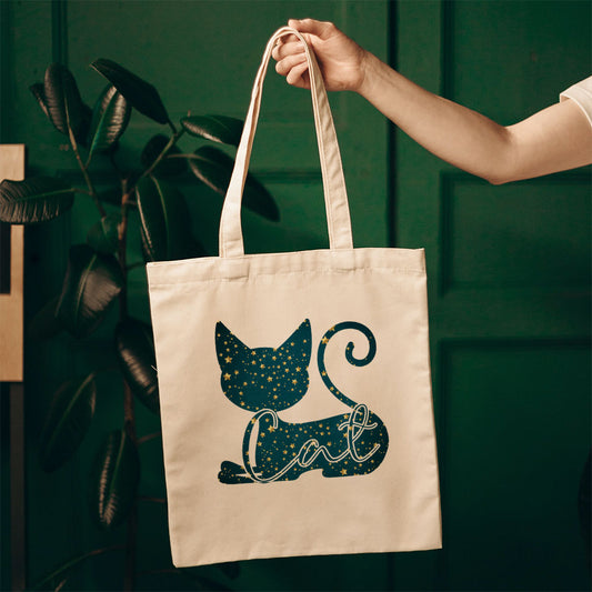 Cat And a Cat Silhouette In Star Pattern Tote at $22.95 found at Personalizedpetlovergifts