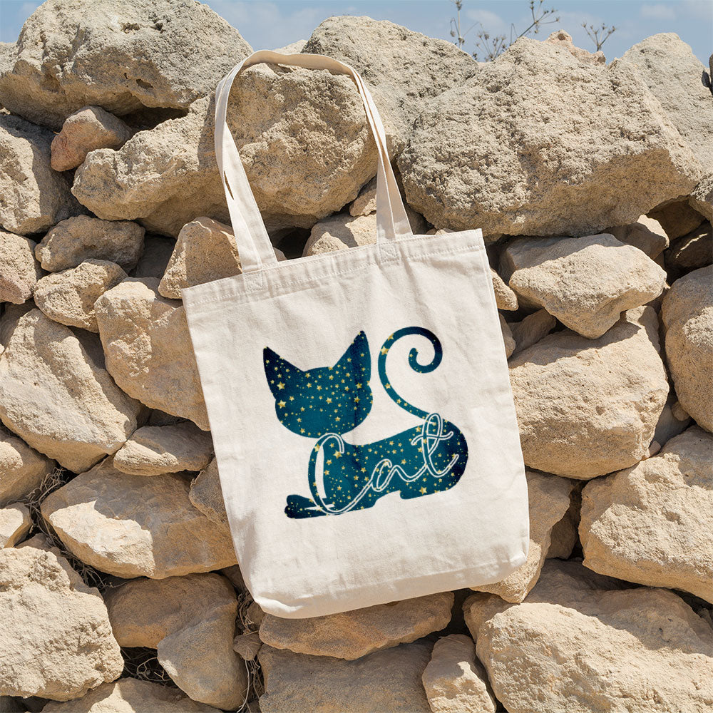 Cat And a Cat Silhouette In Star Pattern Tote at $22.95 found at Personalizedpetlovergifts