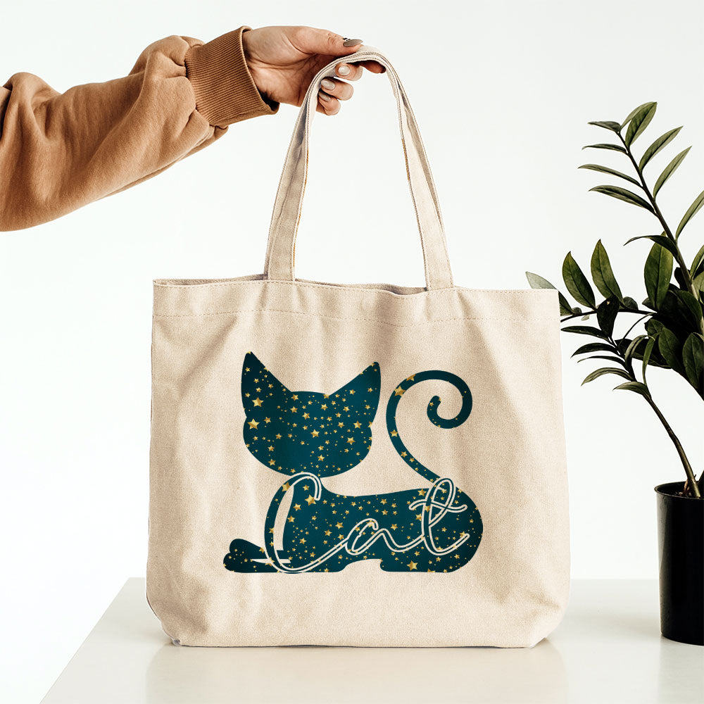 Cat And a Cat Silhouette In Star Pattern Tote at $22.95 found at Personalizedpetlovergifts