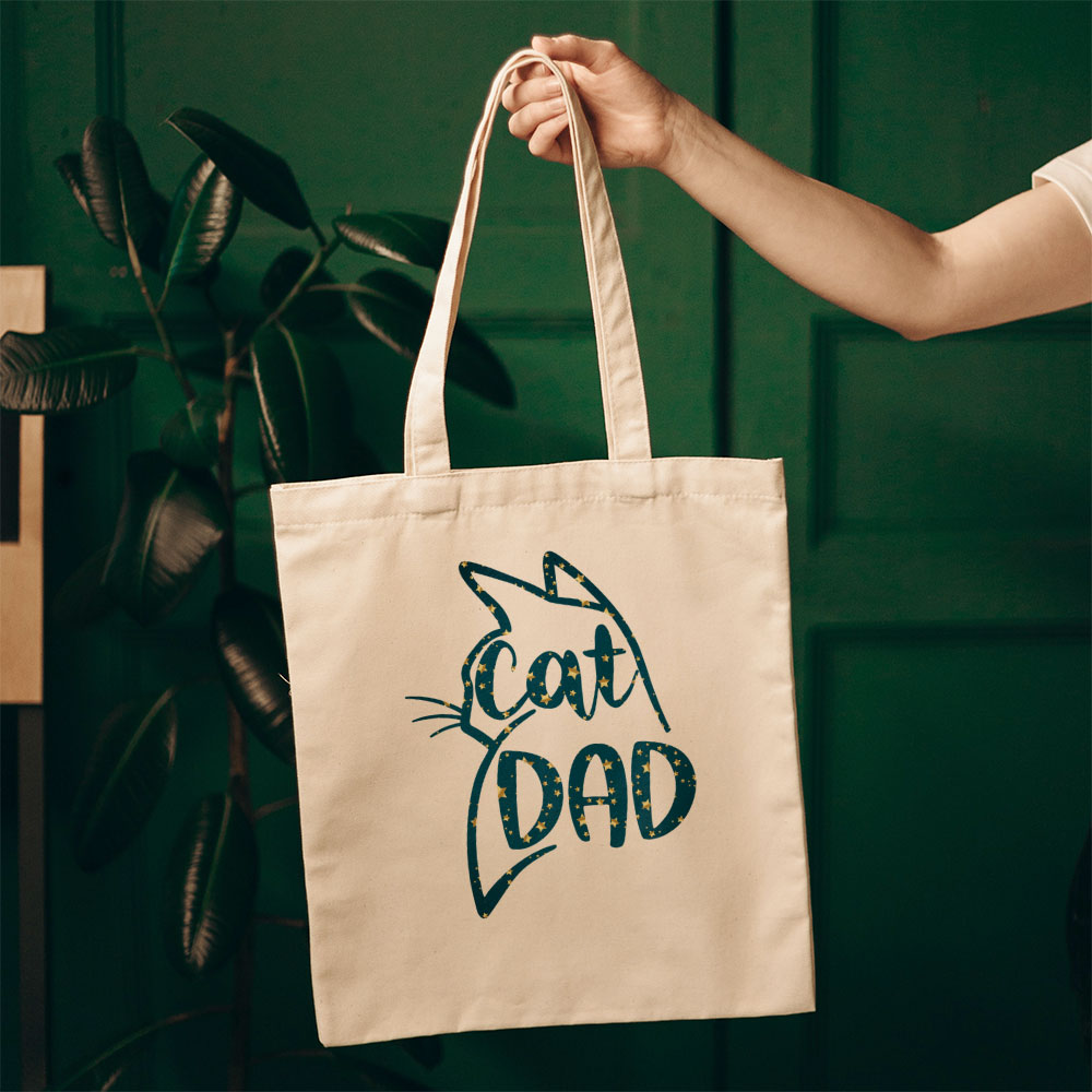 Cat Dad In Star Pattern Tote at $22.95 found at Personalizedpetlovergifts