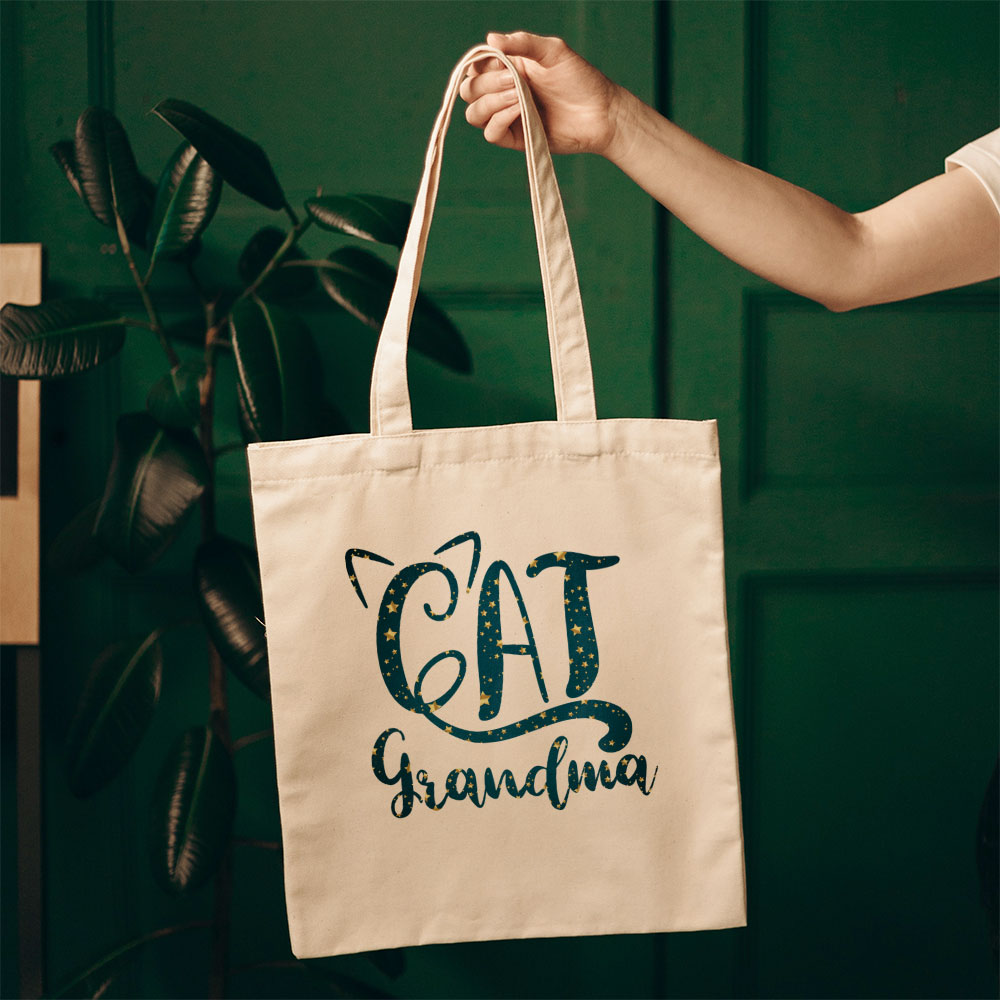 Cat Grandma In Star Pattern Tote at $22.95 found at Personalizedpetlovergifts