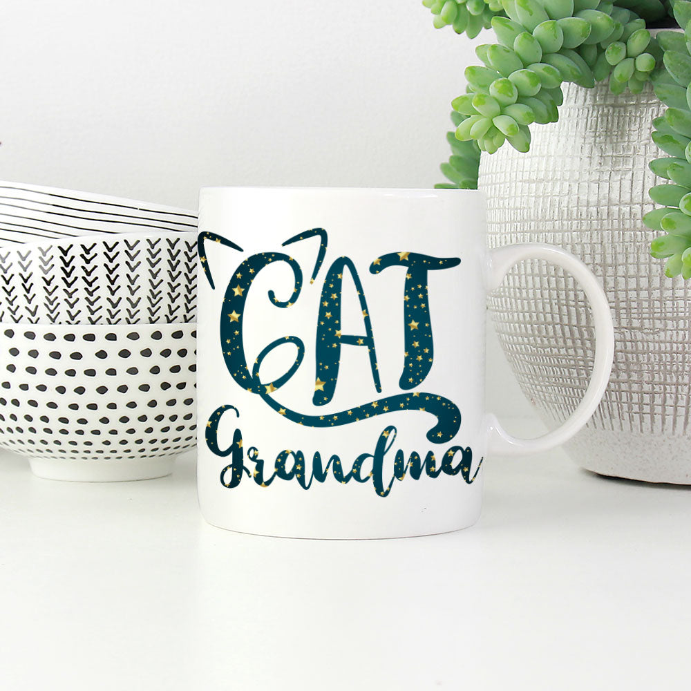 Cat Grandma In Star Pattern Mug at $13.95 found at Personalizedpetlovergifts