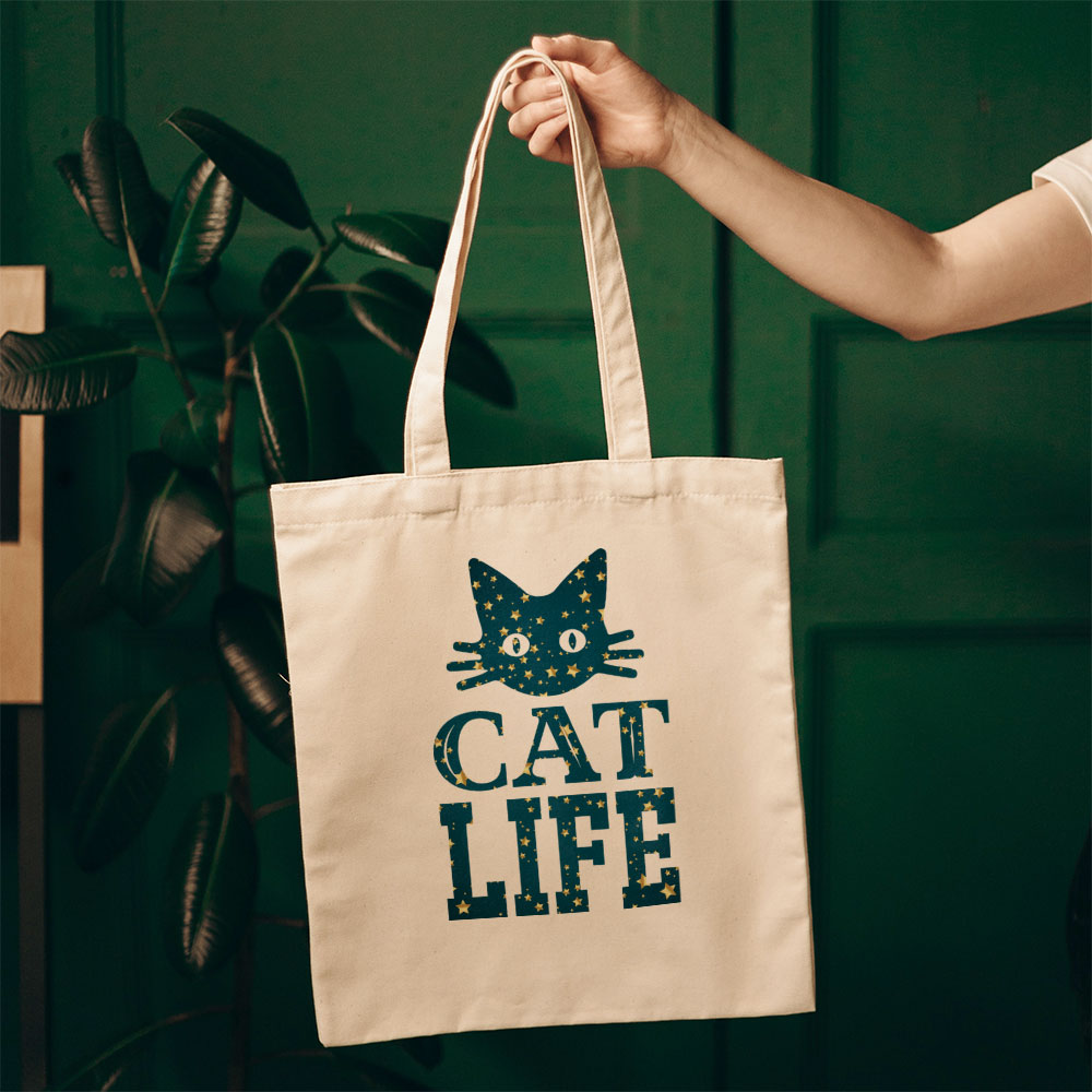 Cat Life In Star Pattern Tote at $22.95 found at Personalizedpetlovergifts