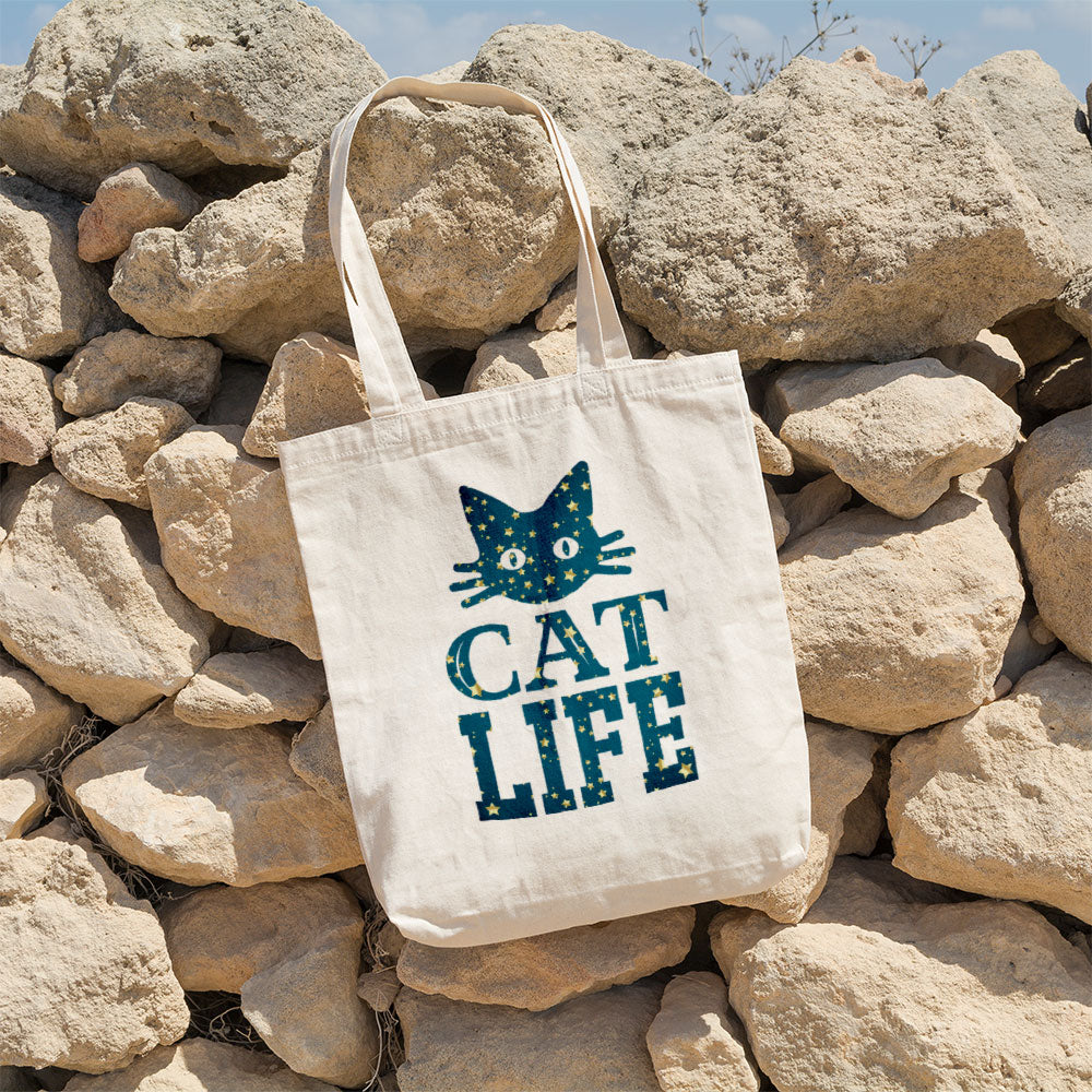 Cat Life In Star Pattern Tote at $22.95 found at Personalizedpetlovergifts