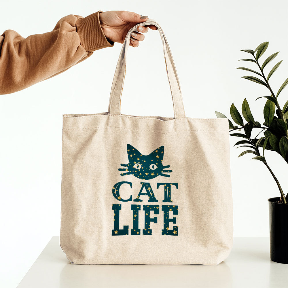 Cat Life In Star Pattern Tote at $22.95 found at Personalizedpetlovergifts