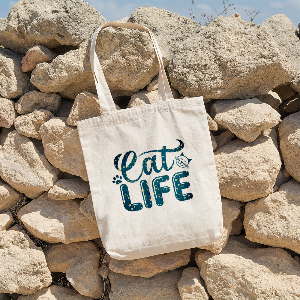 Cat Life With Cat In Star Pattern Tote at $22.95 found at Personalizedpetlovergifts