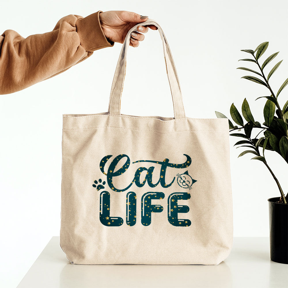 Cat Life With Cat In Star Pattern Tote at $22.95 found at Personalizedpetlovergifts