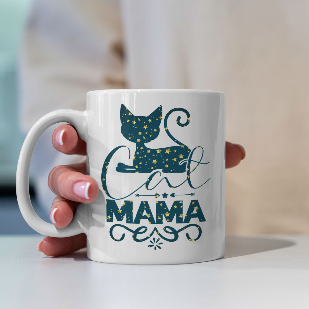 Cat Mama With Cat In Star Pattern Mug at $13.95 found at Personalizedpetlovergifts