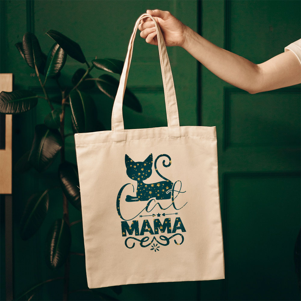 Cat Mama With Cat In Star Pattern Tote at $22.95 found at Personalizedpetlovergifts