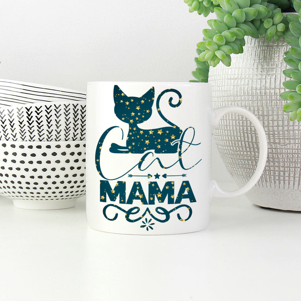 Cat Mama With Cat In Star Pattern Mug at $13.95 found at Personalizedpetlovergifts