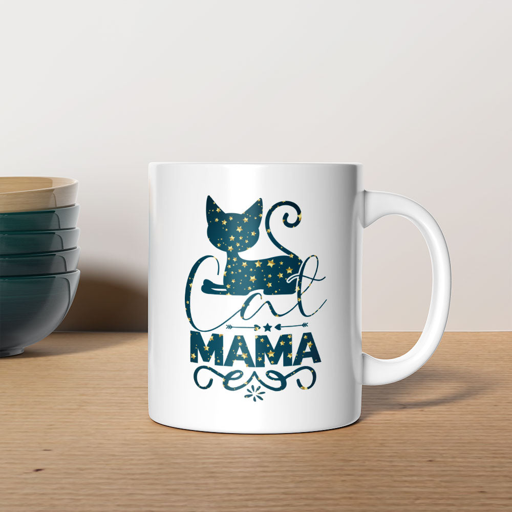 Cat Mama With Cat In Star Pattern Mug at $13.95 found at Personalizedpetlovergifts