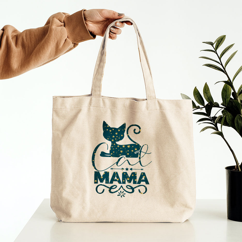 Cat Mama With Cat In Star Pattern Tote at $22.95 found at Personalizedpetlovergifts