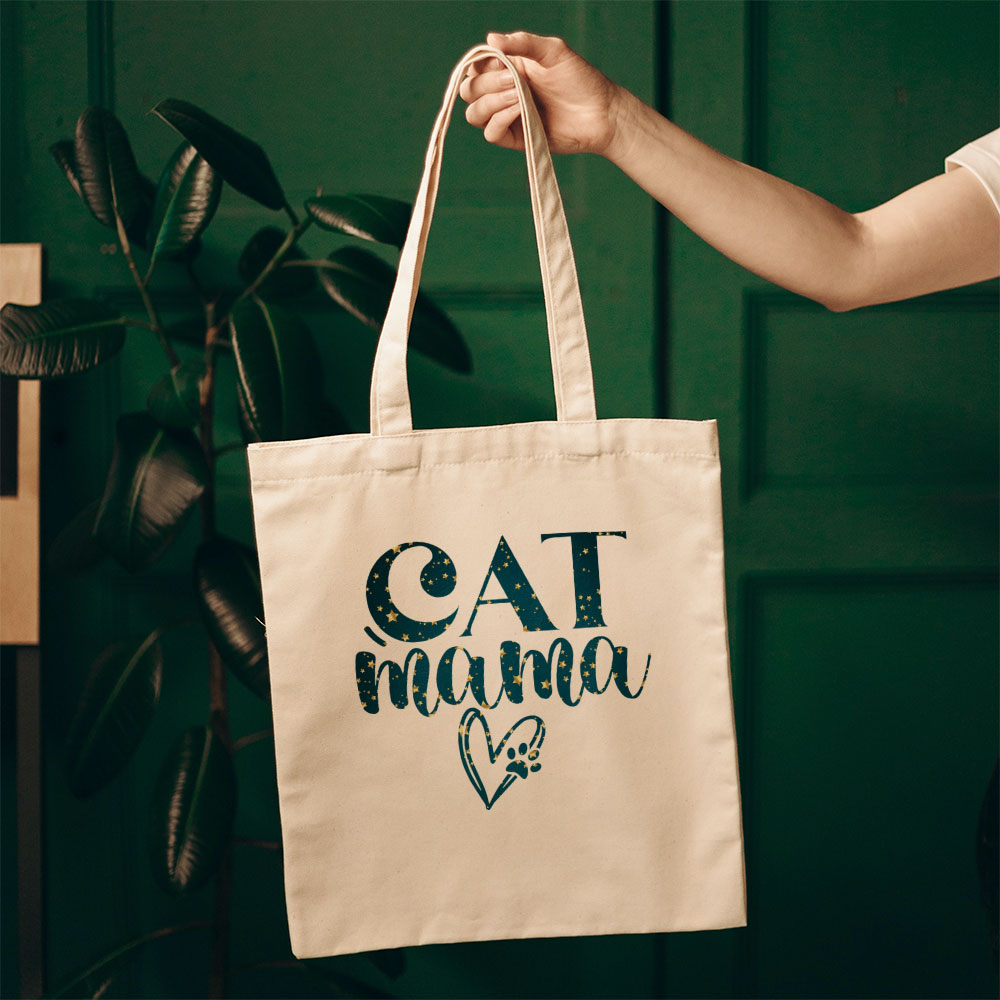 Cat Mama With Heart In Star Pattern Tote at $22.95 found at Personalizedpetlovergifts