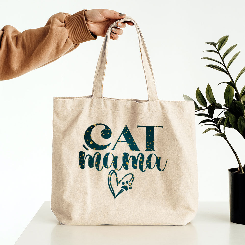 Cat Mama With Heart In Star Pattern Tote at $22.95 found at Personalizedpetlovergifts