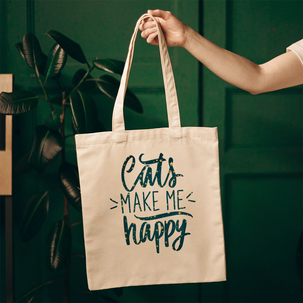 Cats Make Me Happy In Star Pattern Tote at $22.95 found at Personalizedpetlovergifts