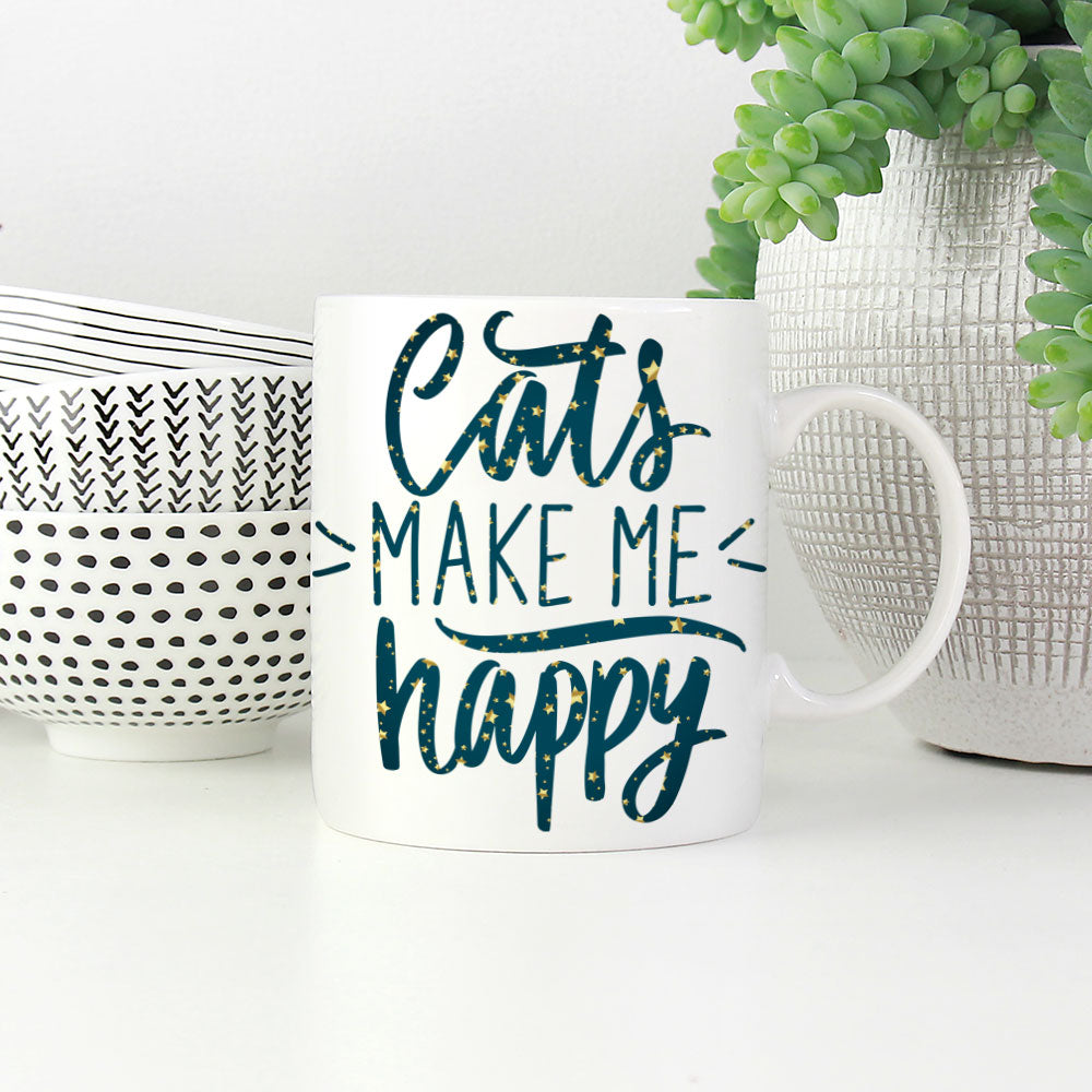 Cats Make Me Happy In Star Pattern Mug at $13.95 found at Personalizedpetlovergifts