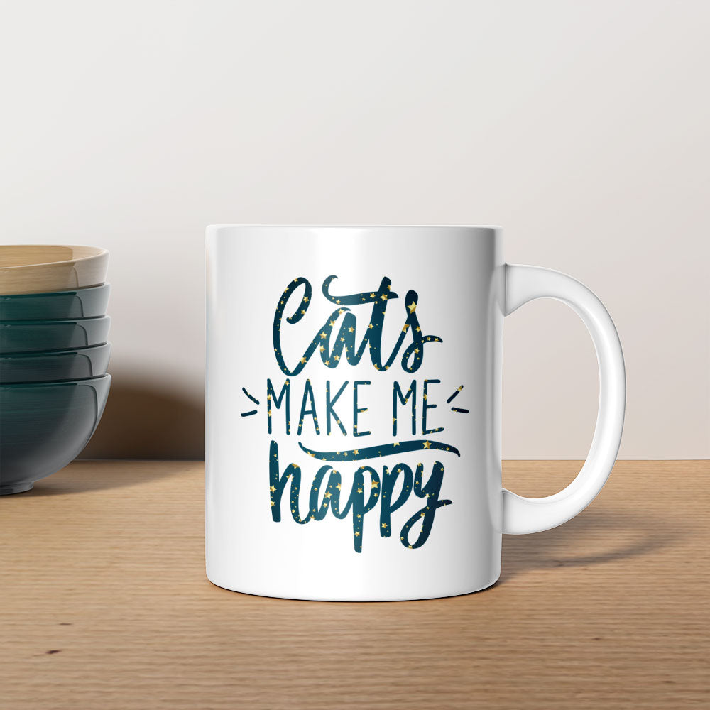 Cats Make Me Happy In Star Pattern Mug at $13.95 found at Personalizedpetlovergifts