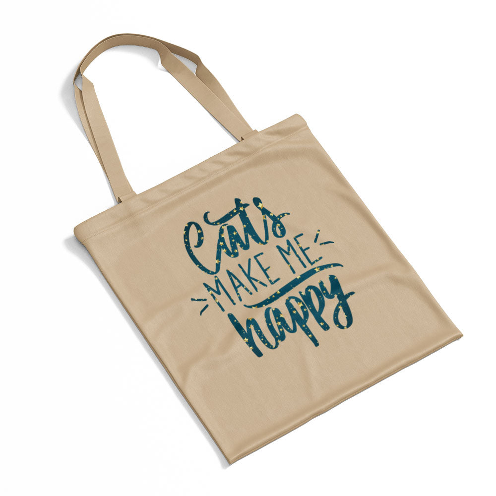 Cats Make Me Happy In Star Pattern Tote at $22.95 found at Personalizedpetlovergifts