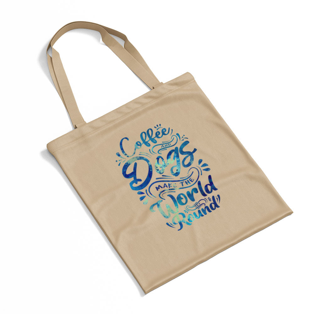 Coffee And Dogs Make The World Go Round With Blue Paint Font Totes at $22.95 found at Personalizedpetlovergifts