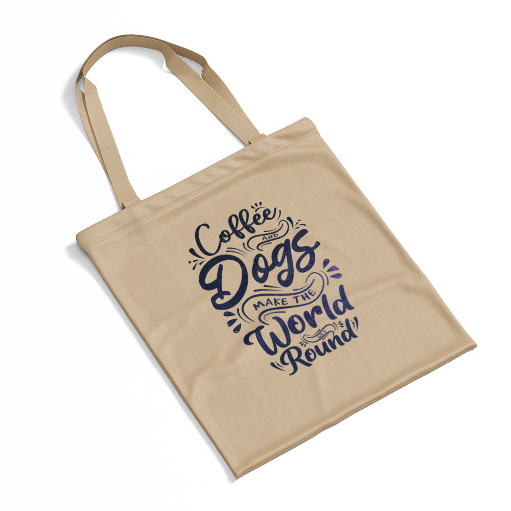 Coffee And Dogs Make The World Go Round With Galaxy Font Totes at $22.95 found at Personalizedpetlovergifts