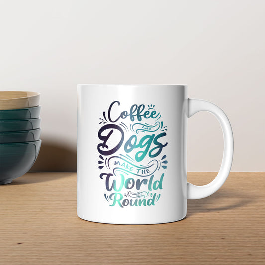 Coffee And Dogs Make The World Go Round with Green Galaxy font Mugs at $13.95 found at Personalizedpetlovergifts