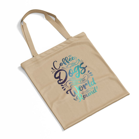 Coffee And Dogs Make The World Go Round With Green Galaxy Font Totes at $22.95 found at Personalizedpetlovergifts