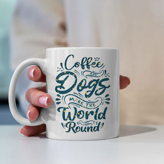 Coffee And Dogs Make The World Go Round with star font Mugs at $13.95 found at Personalizedpetlovergifts