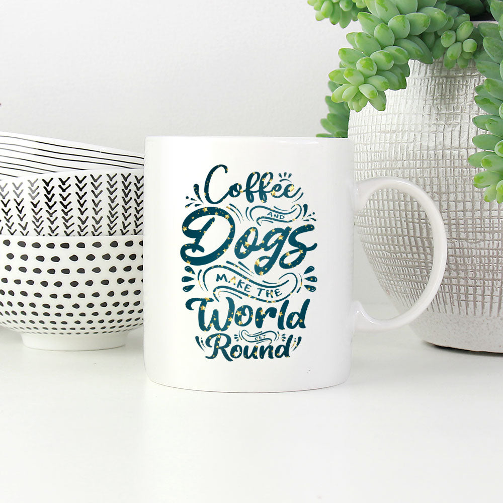 Coffee And Dogs Make The World Go Round with star font Mugs at $13.95 found at Personalizedpetlovergifts