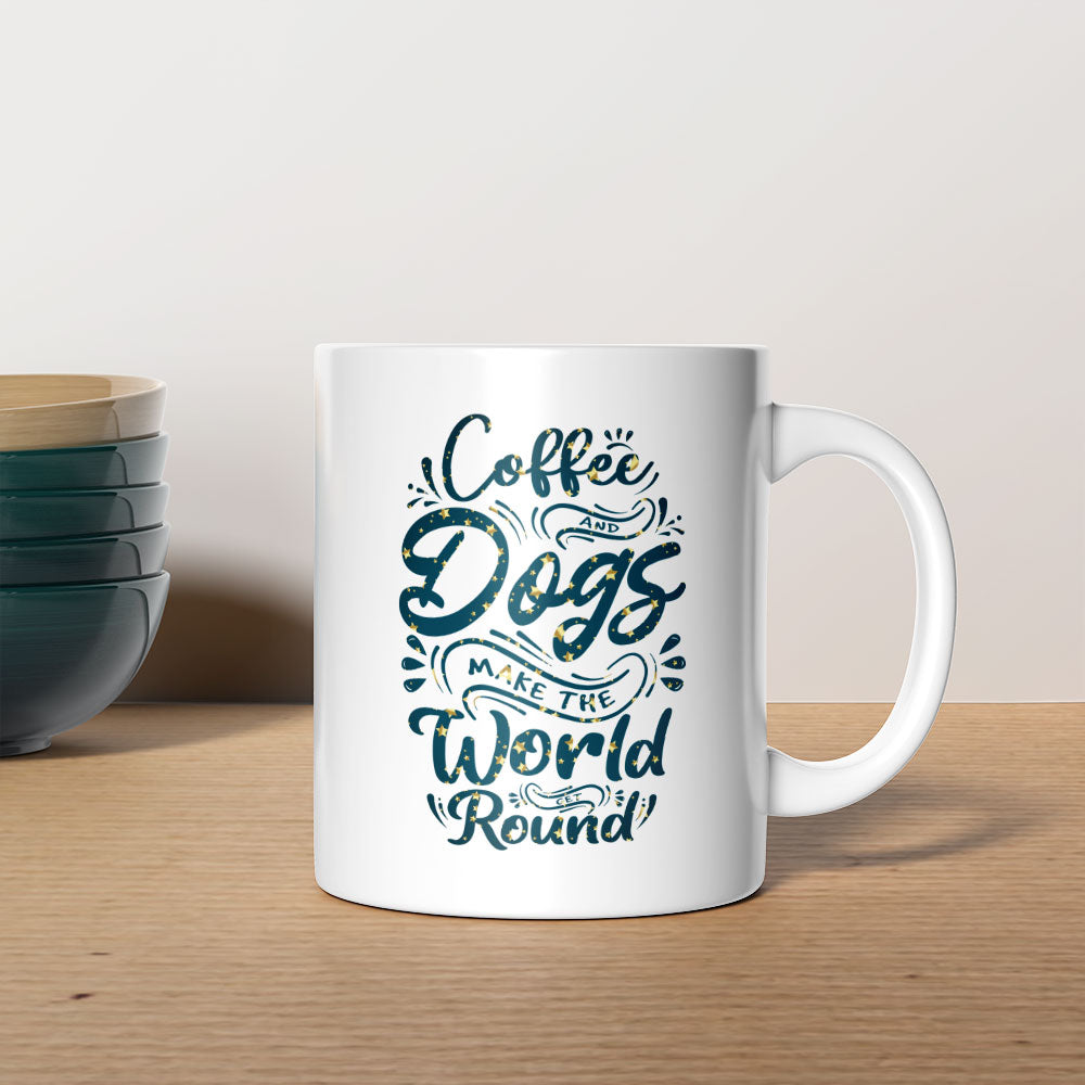 Coffee And Dogs Make The World Go Round with star font Mugs at $13.95 found at Personalizedpetlovergifts