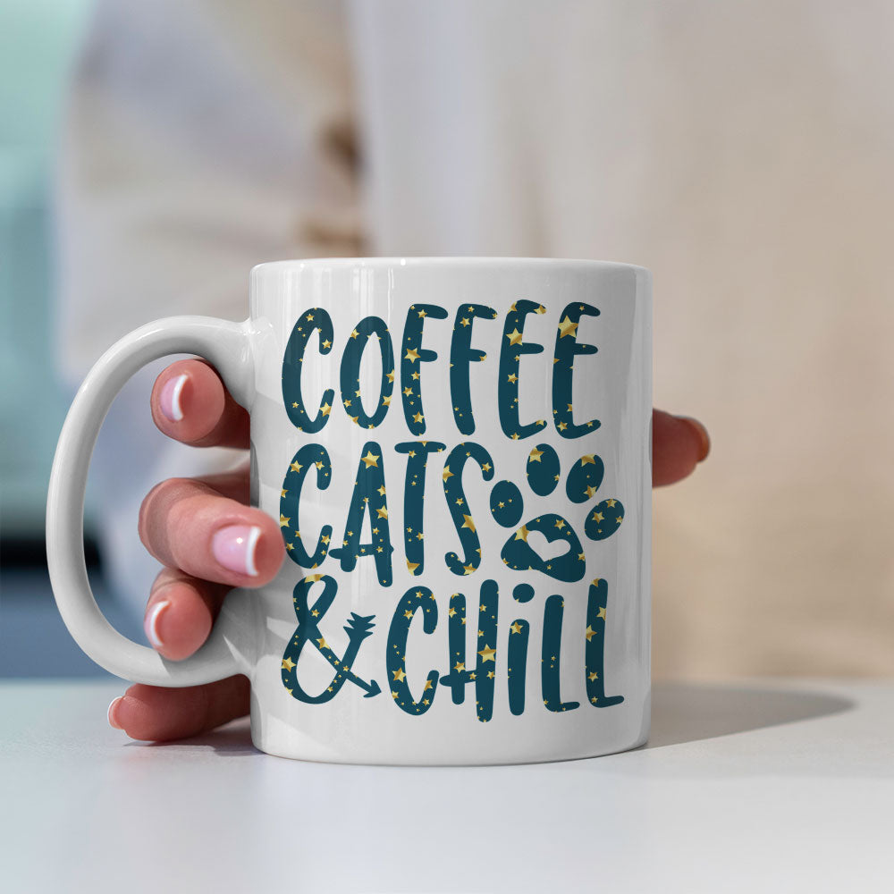 Coffee Cats And Chill In Star Pattern Mug at $13.95 found at Personalizedpetlovergifts